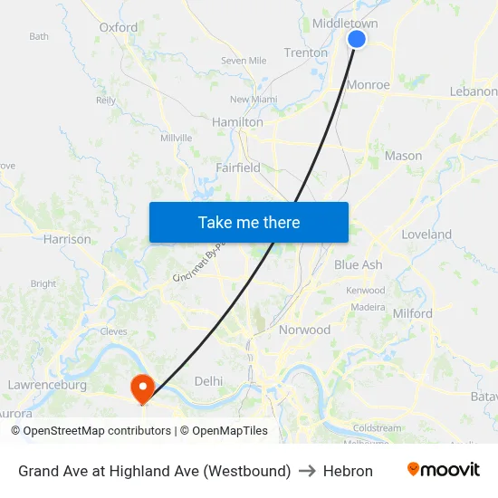 Grand Ave at Highland Ave (Westbound) to Hebron map