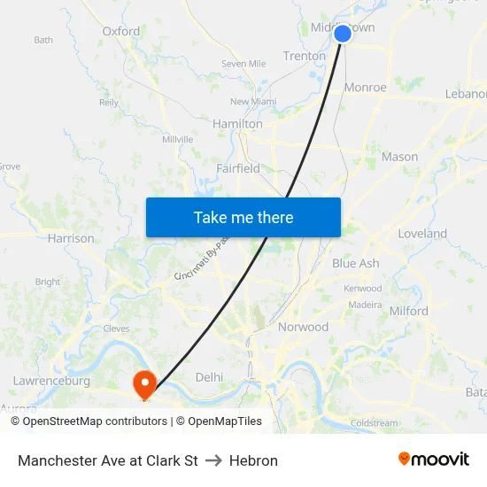 Manchester Ave at Clark St to Hebron map