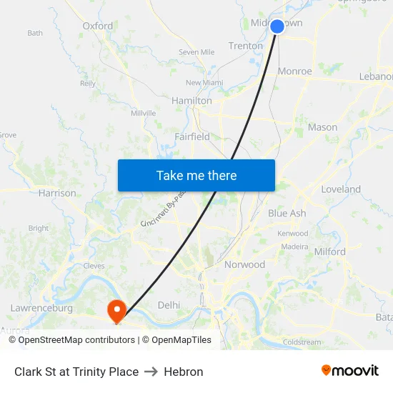 Clark St at Trinity Place to Hebron map