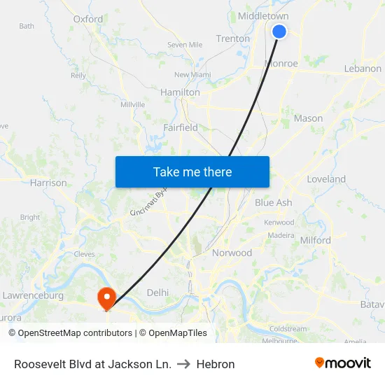 Roosevelt Blvd at Jackson Ln. to Hebron map