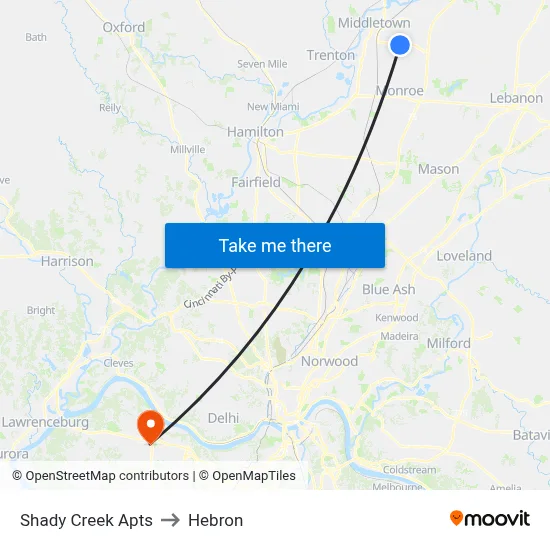 Shady Creek Apts to Hebron map
