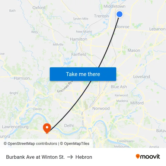 Burbank Ave at Winton St. to Hebron map