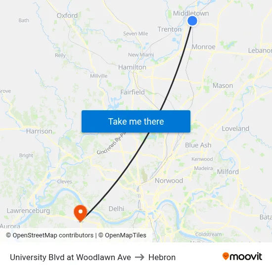 University Blvd at Woodlawn Ave to Hebron map