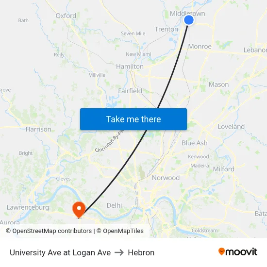 University Ave at Logan Ave to Hebron map