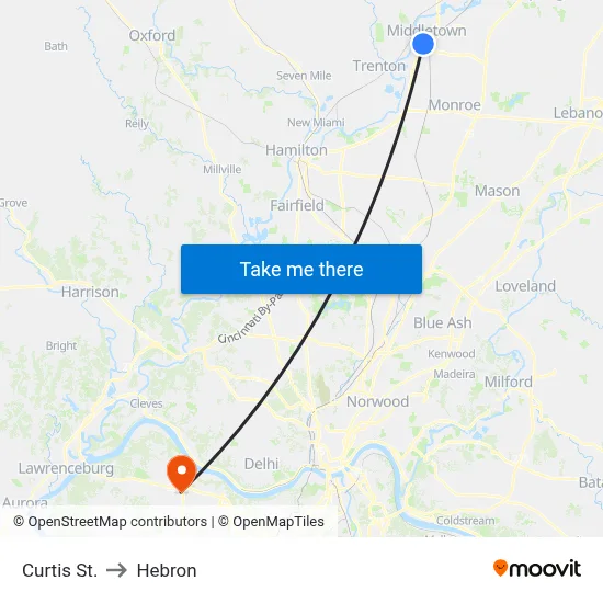 Curtis St. to Hebron map