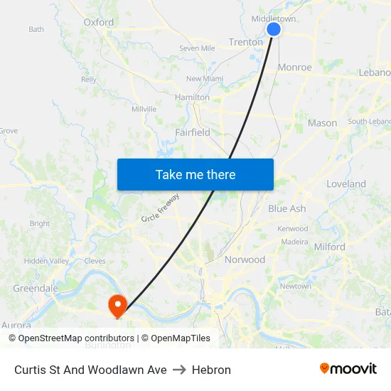 Curtis St And Woodlawn Ave to Hebron map