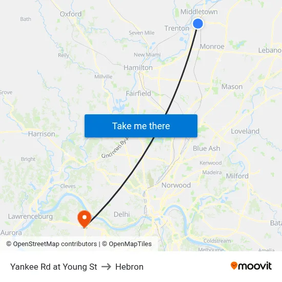 Yankee Rd at Young St to Hebron map
