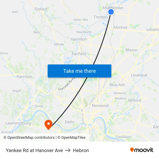 Yankee Rd at Hanover Ave to Hebron map