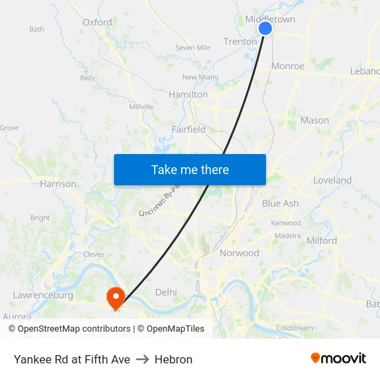 Yankee Rd at Fifth Ave to Hebron map