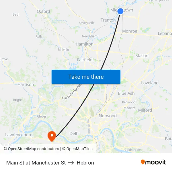 Main St at Manchester St to Hebron map