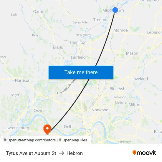Tytus Ave at Auburn St to Hebron map