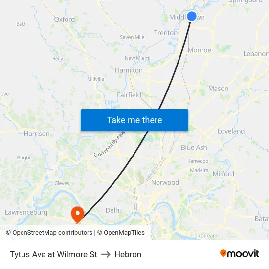 Tytus Ave at Wilmore St to Hebron map