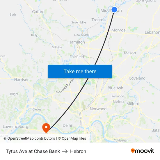 Tytus Ave at Chase Bank to Hebron map