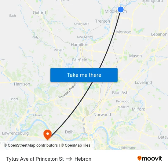 Tytus Ave at Princeton St to Hebron map