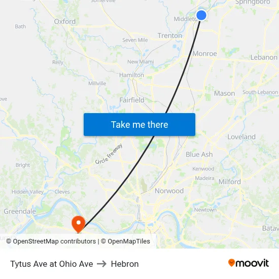 Tytus Ave at Ohio Ave to Hebron map