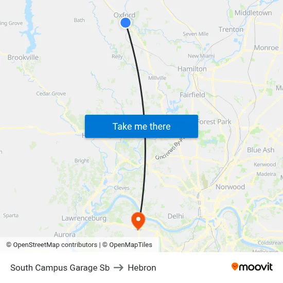 South Campus Garage Sb to Hebron map