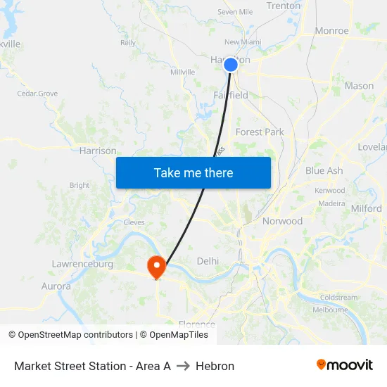 Market Street Station - Area A to Hebron map