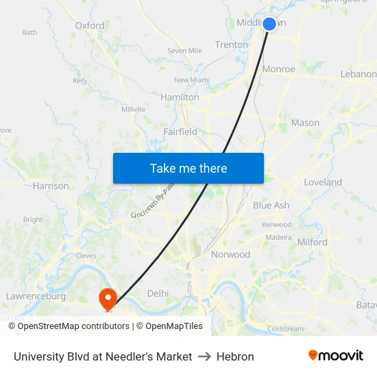 University Blvd at Needler's Market to Hebron map