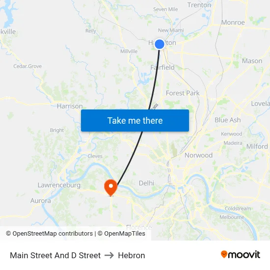 Main Street And D Street to Hebron map