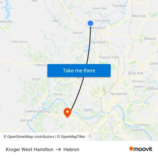 Kroger West Hamilton to Hebron map