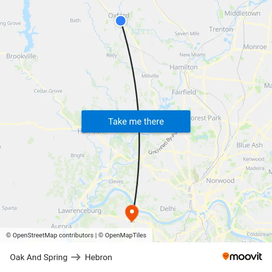 Oak And Spring to Hebron map