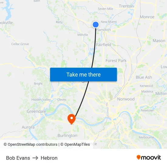 Bob Evans to Hebron map