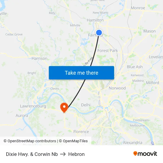 Dixie Hwy. & Corwin Nb to Hebron map