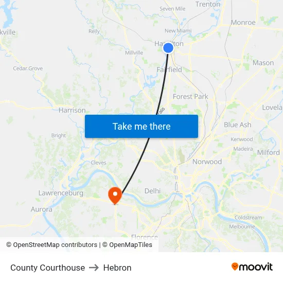County Courthouse to Hebron map