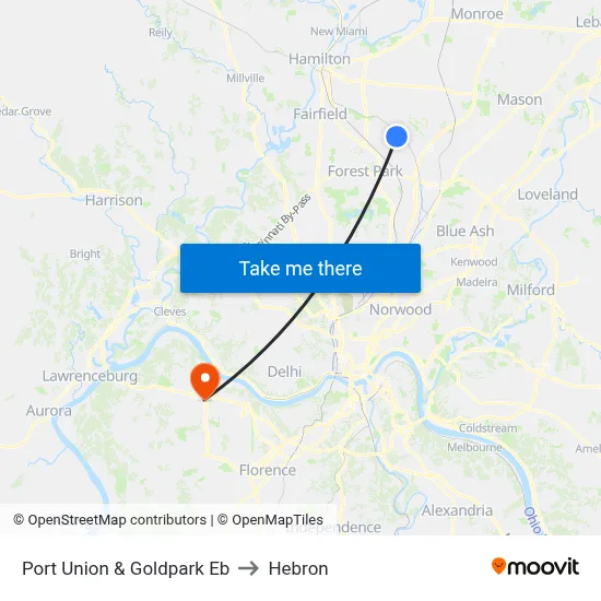 Port Union & Goldpark Eb to Hebron map