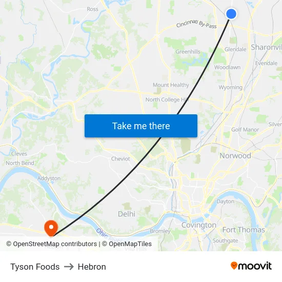 Tyson Foods to Hebron map