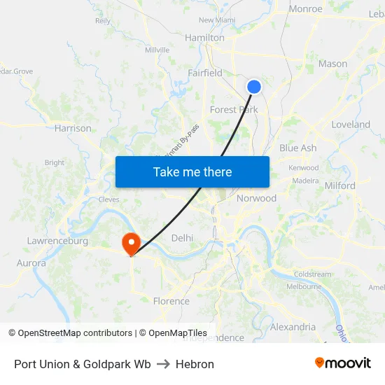 Port Union & Goldpark Wb to Hebron map