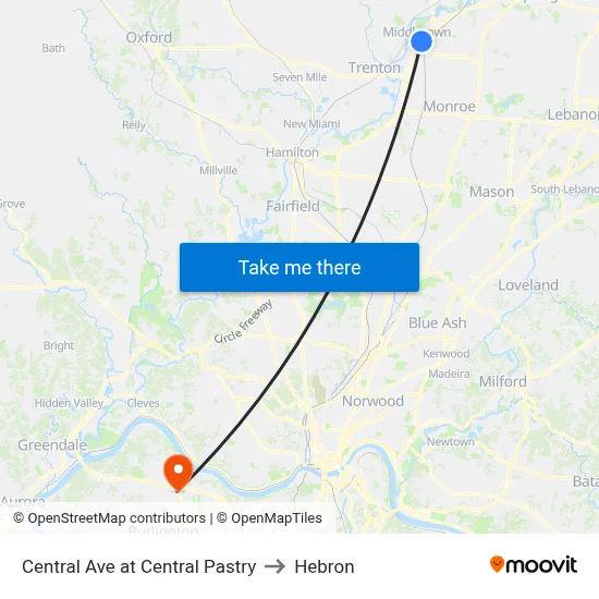 Central Ave at Central Pastry to Hebron map