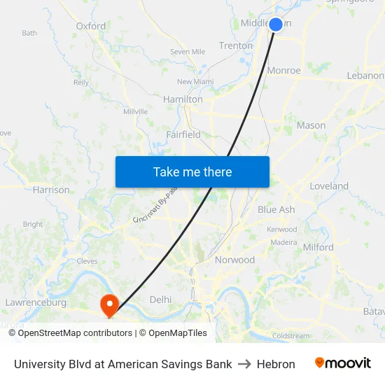 University Blvd at American Savings Bank to Hebron map