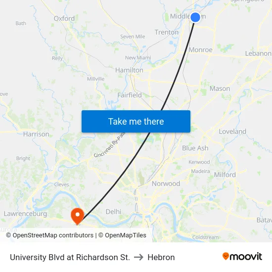University Blvd at Richardson St. to Hebron map