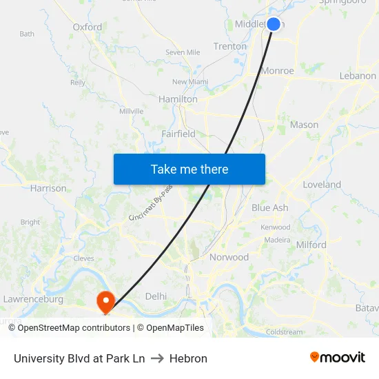 University Blvd at Park Ln to Hebron map