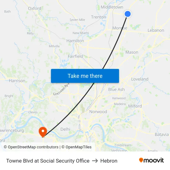 Towne Blvd at Social Security Office to Hebron map