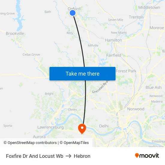 Foxfire Dr And Locust Wb to Hebron map