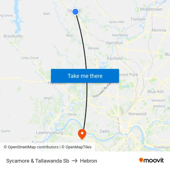 Sycamore & Tallawanda Sb to Hebron map