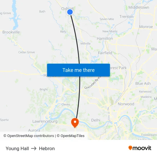 Young Hall to Hebron map