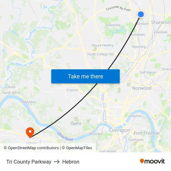 Tri County Parkway to Hebron map