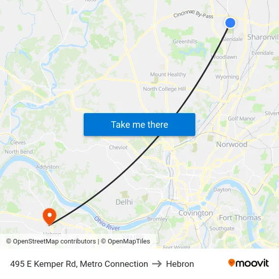 495 E Kemper Rd, Metro Connection to Hebron map