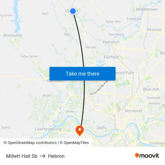 Millett Hall Sb to Hebron map