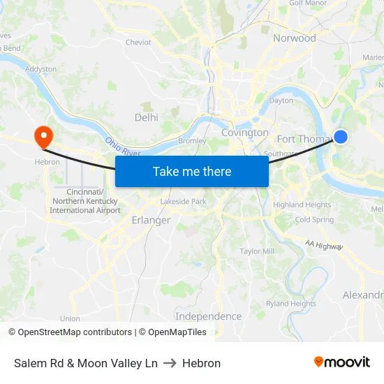 Salem Rd & Moon Valley Ln to Hebron map