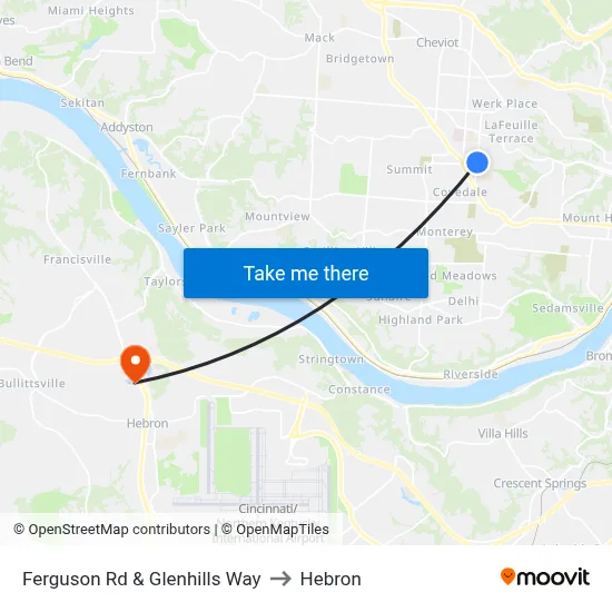 Ferguson Rd & Glenhills Way to Hebron map