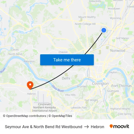 Seymour Ave & North Bend Rd Westbound to Hebron map