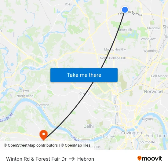 Winton Rd & Forest Fair Dr to Hebron map