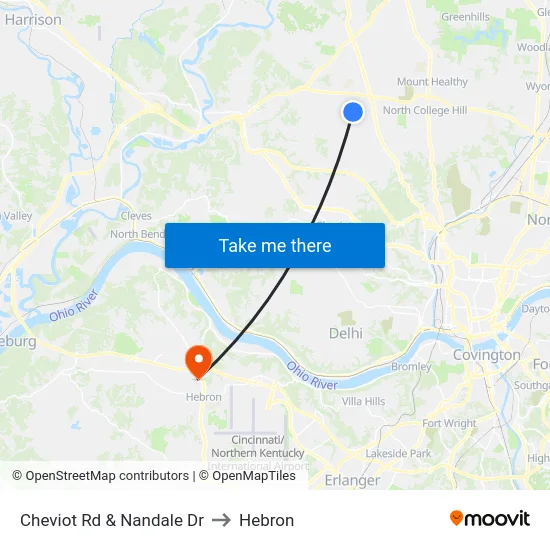 Cheviot Rd & Nandale Dr to Hebron map