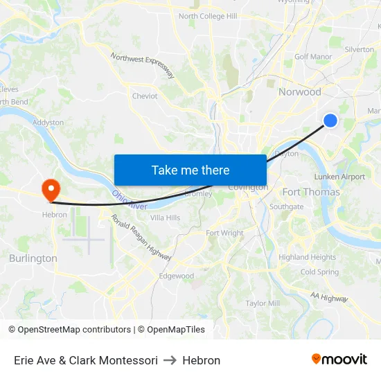 Erie Ave & Clark Montessori to Hebron map