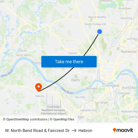 W. North Bend Road & Faircrest Dr to Hebron map