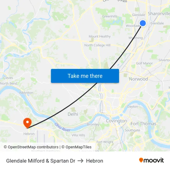 Glendale Milford & Spartan Dr to Hebron map